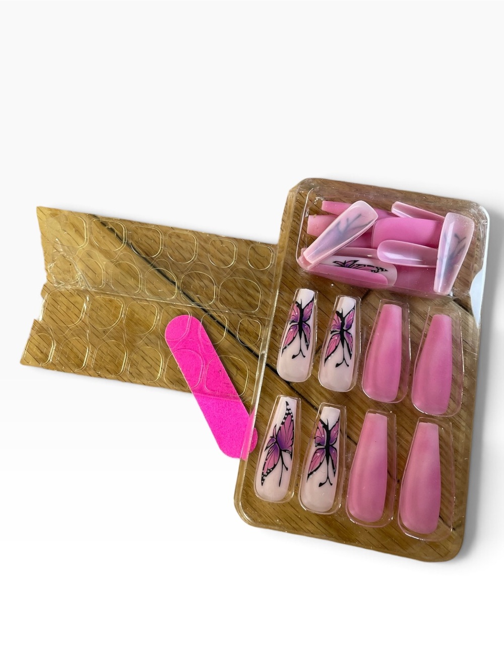 Pink Butterfly Press-On Nails Set